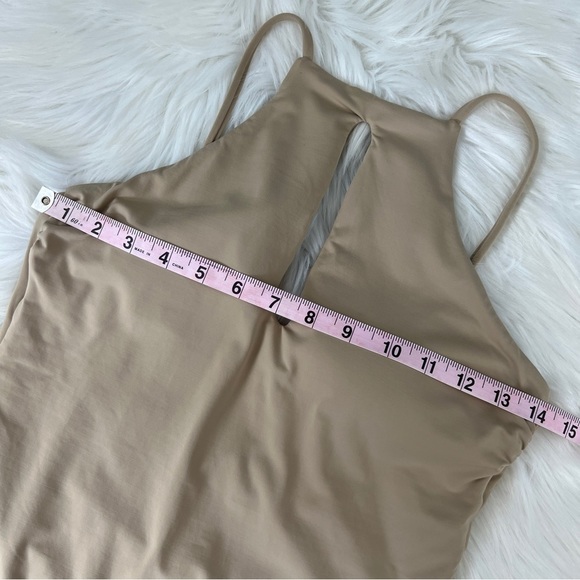 Becca Virtue High Neck Key Hole Front One Piece Swimsuit Tan Color Size Large - Picture 12 of 16